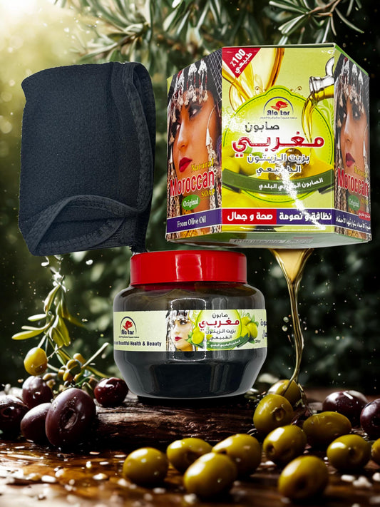 Coffret de savons marocains à l'huile d'olive + luffa marocain