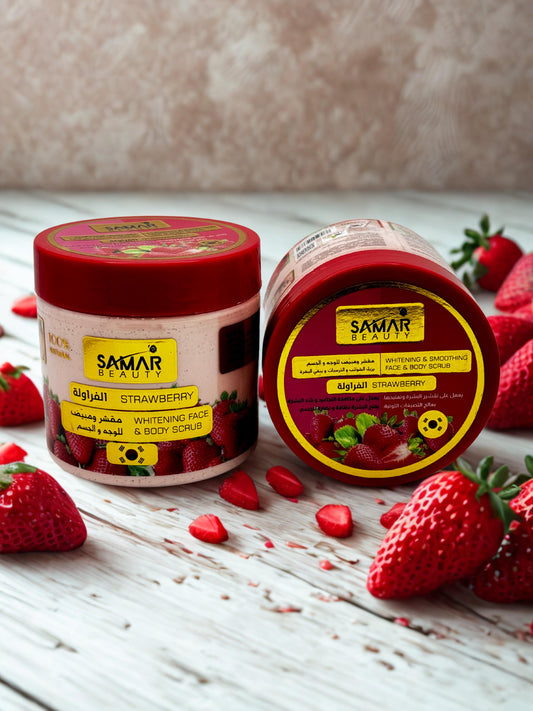 Gommage visage et corps à la fraise et blanchissant