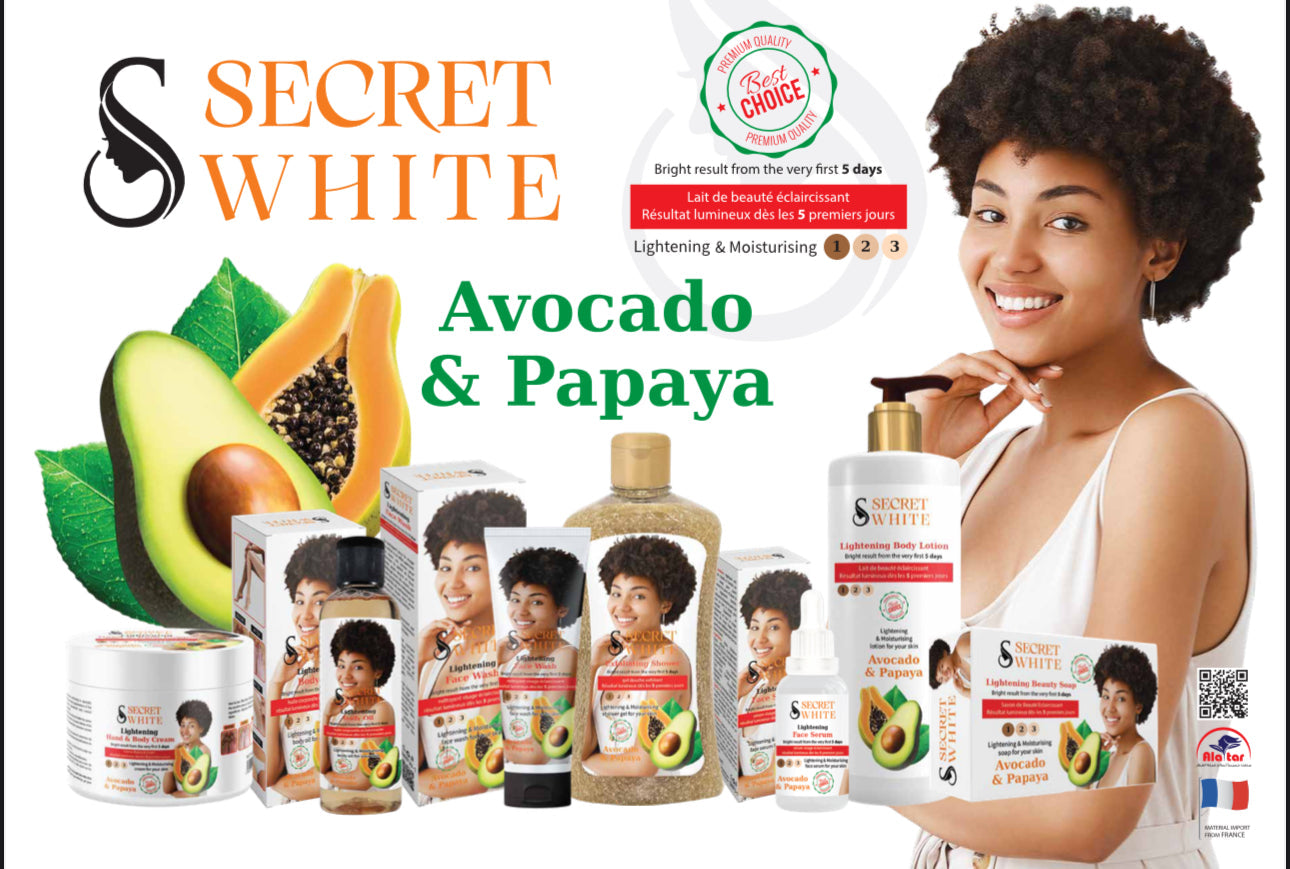 ✨ مجموعة تفتيح وترطيب البشرة من Secret White ✨  بتركيبة فرنسية فاخرة من الأفوكادو والبابايا 🇫🇷